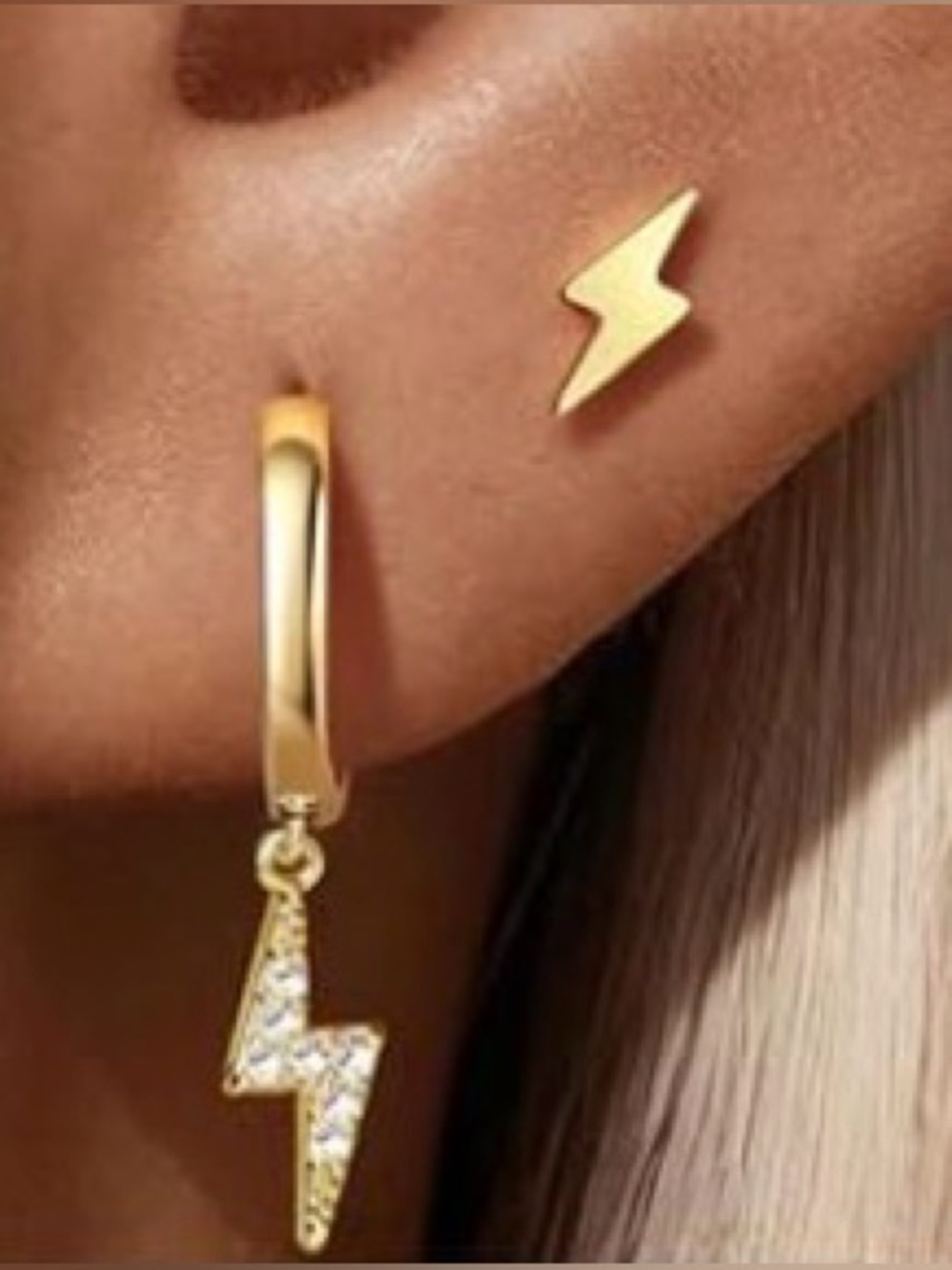⭐️FINAL PRICE #189 Gold Plated Silver Lightning Hoop and Stud Earring Set